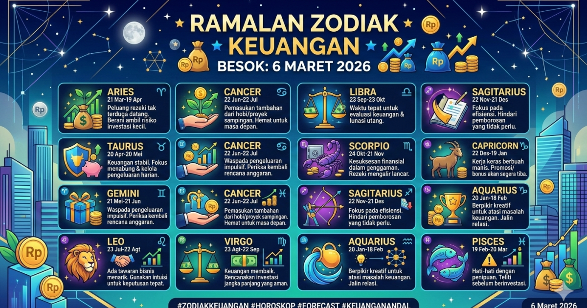 Ramalan Keuangan Zodiak Besok Jumat 6 Maret 2026, Siapa yang Bakal Cuan di Akhir Pekan?