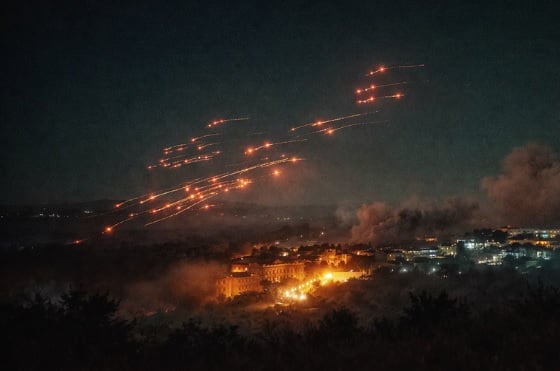 Kilatan peluru berpendar melintas di langit selama bentrokan semalam di Lebanon selatan. Foto/Palestine Chronicle
