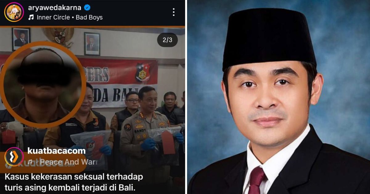 Foto tangkapan layar dari akun  anggota DPD RI, Shri I Gusti Ngurah Arya Wedakarna di Instagram yang melakukan postingan fitnah terhadap wartawan kompas YS dengan memasang wajahnya seolah pelaku kejahatan seksual di Bali dan Foto sebelah kanan adalah Shri I Gusti Ngurah Arya Wedakarna( Ist )