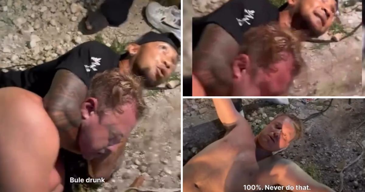 Foto Tangkapan Layar Video Belda memiting bule yang diduga mabuk di kawasan Uluwatu, Pecatu, Kuta Selatan, Badung, Bali, viral di media sosial. (Hey Bali/IST)