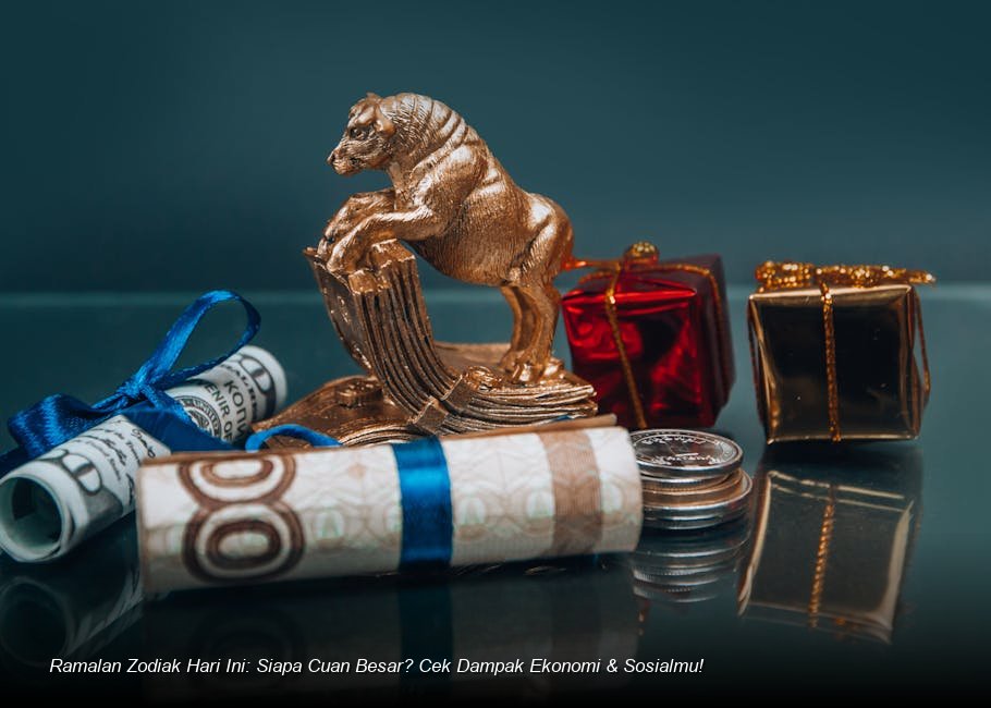 Ilustrasi digital estetis yang menampilkan konstelasi dua belas rasi bintang dengan cahaya keemasan yang melambangkan kemakmuran.