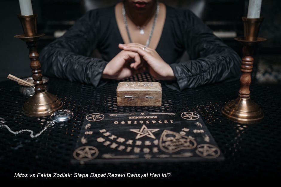 Ilustrasi visualisasi rasi bintang yang bersinar terang di atas sebuah timbangan keadilan yang seimbang.